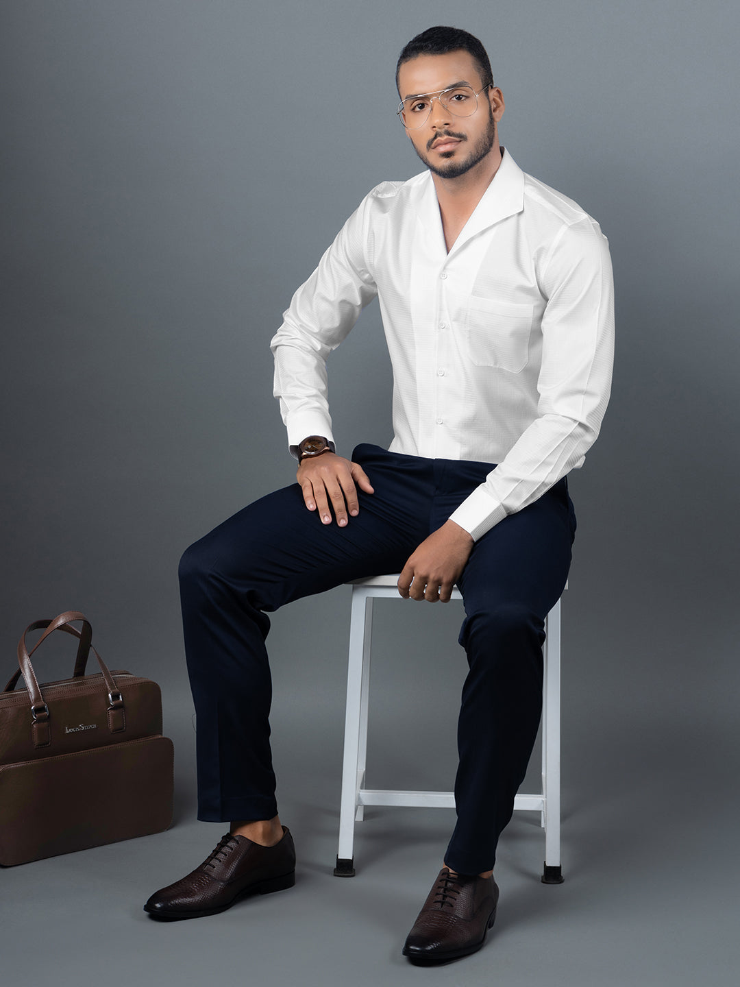 Men's Regular Fit Textured White Formal Shirt