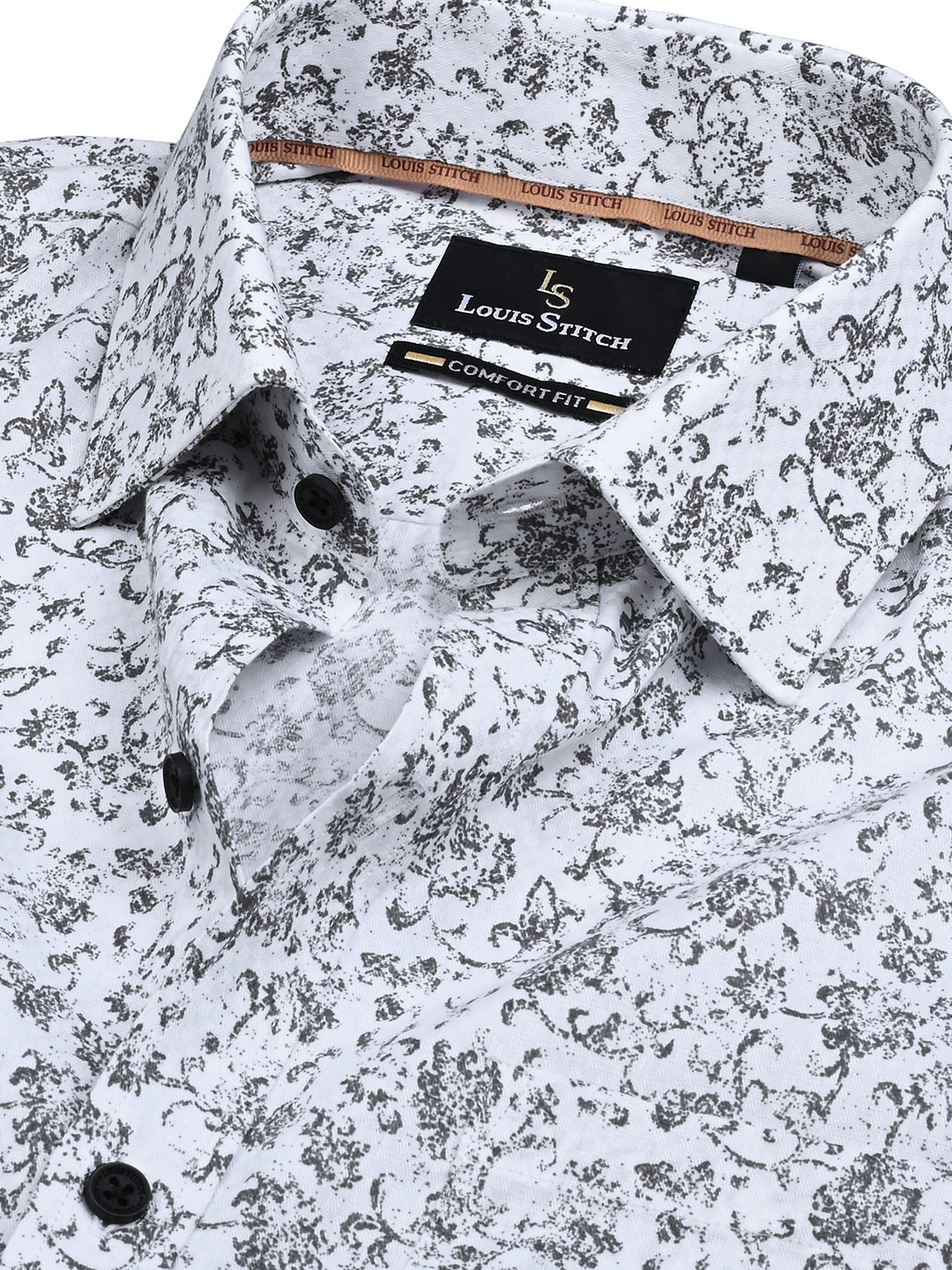 Men's Regular Fit Abstract White Formal Shirt