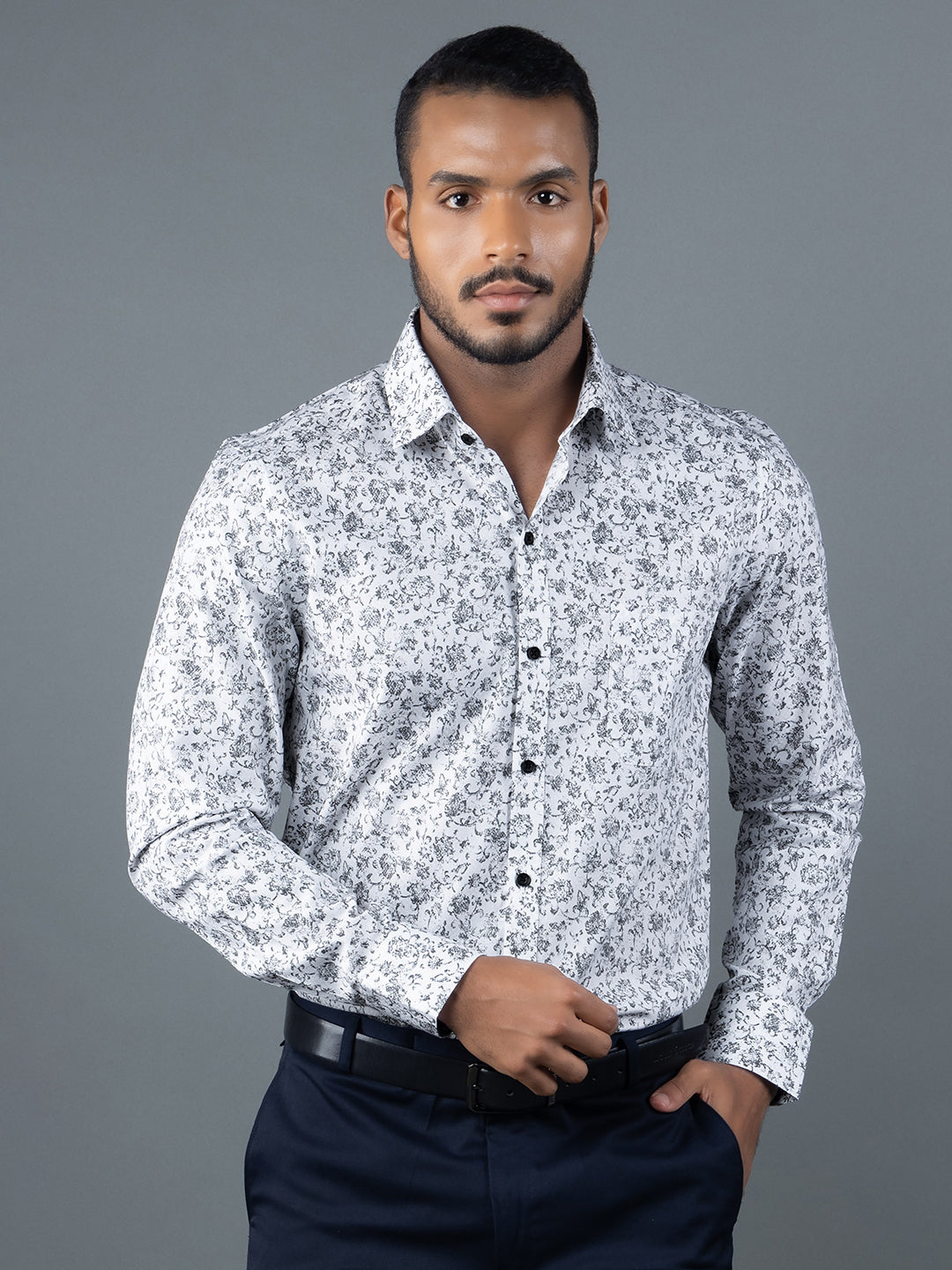 Men's Regular Fit Abstract White Formal Shirt