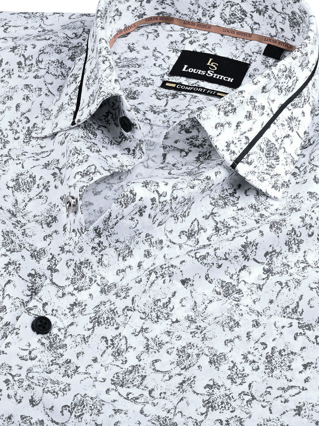 Men's Regular Fit Abstract White Formal Shirt
