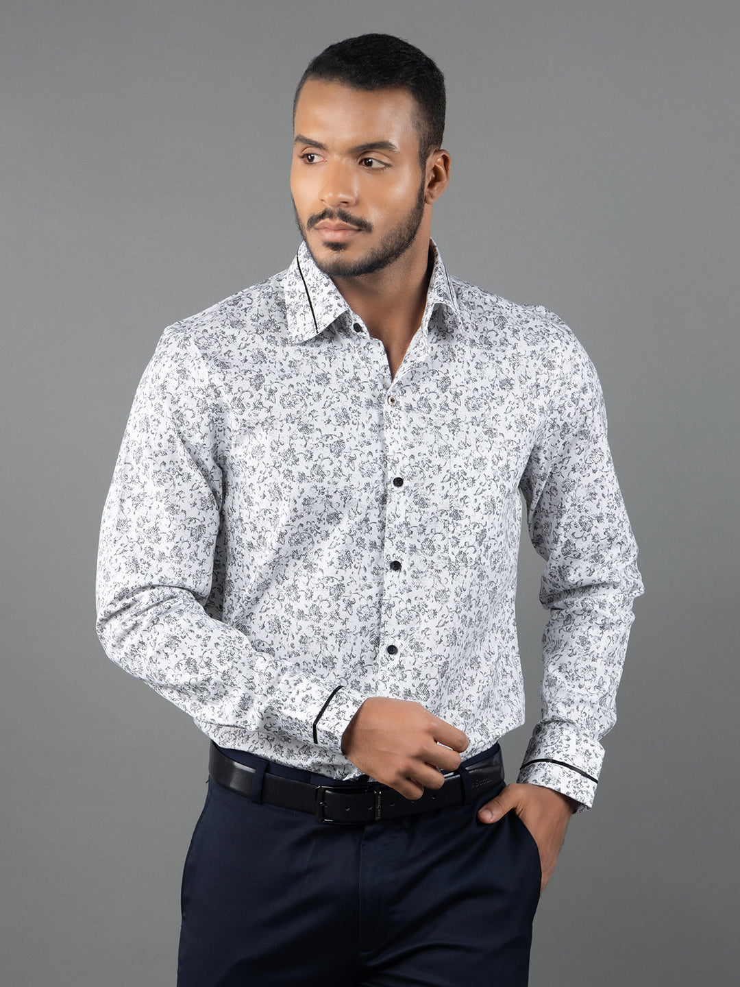 Men's Regular Fit Abstract White Formal Shirt