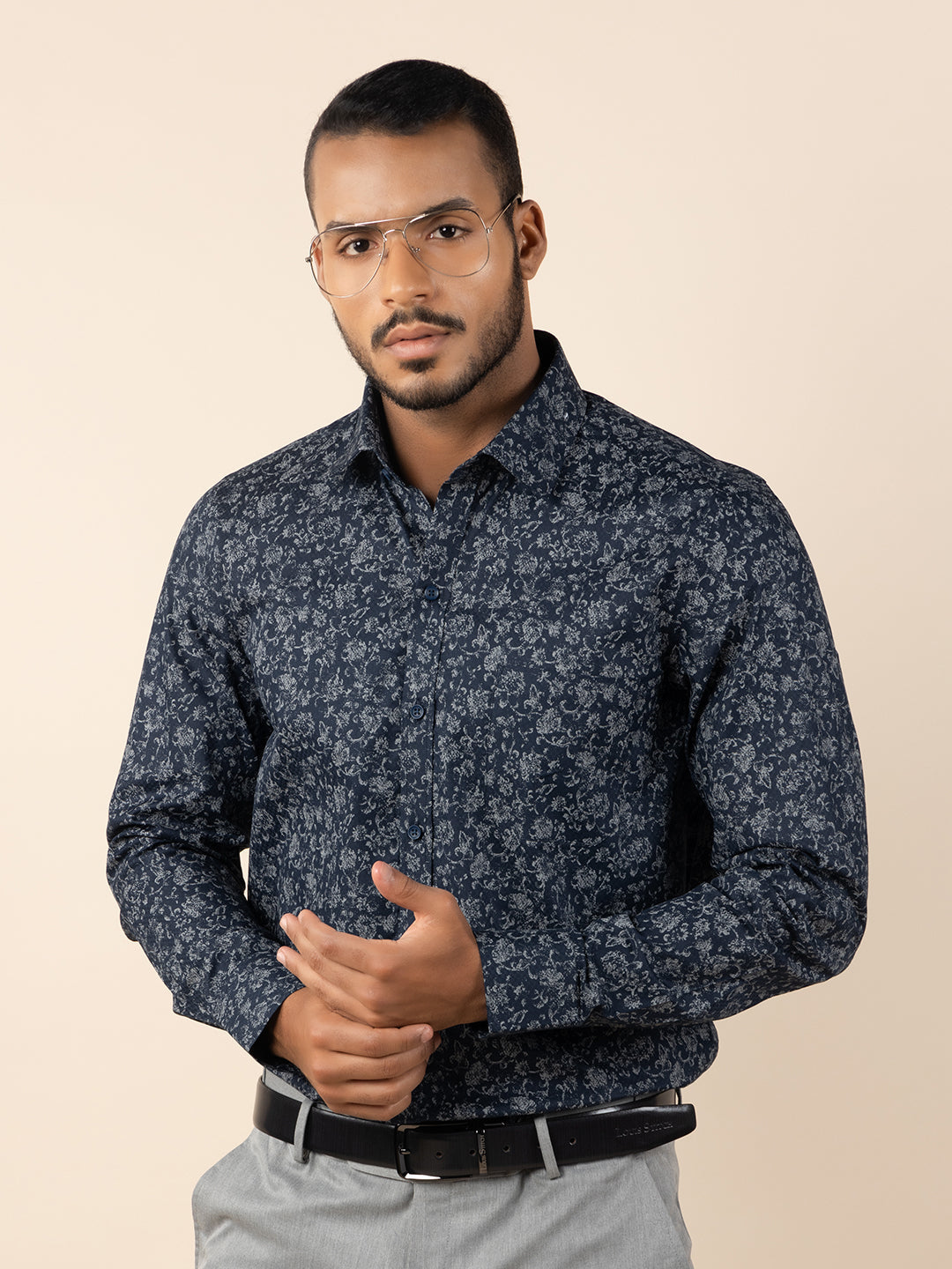 Men's Regular Fit Abstract Blue Formal Shirt