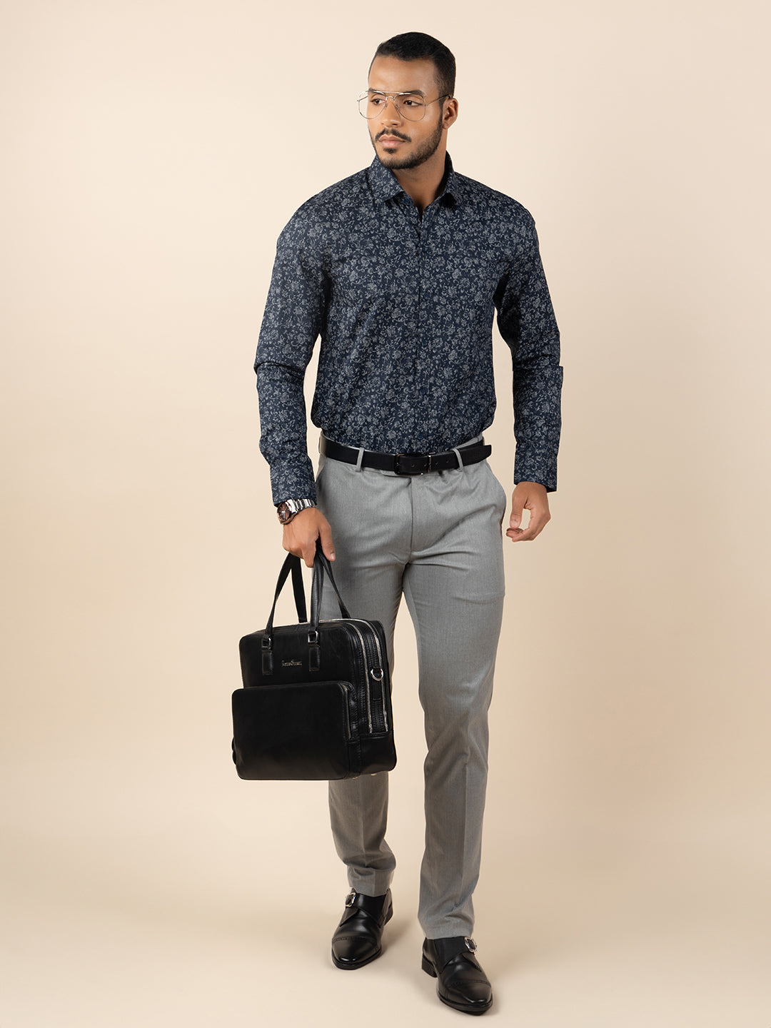 Men's Regular Fit Abstract Blue Formal Shirt