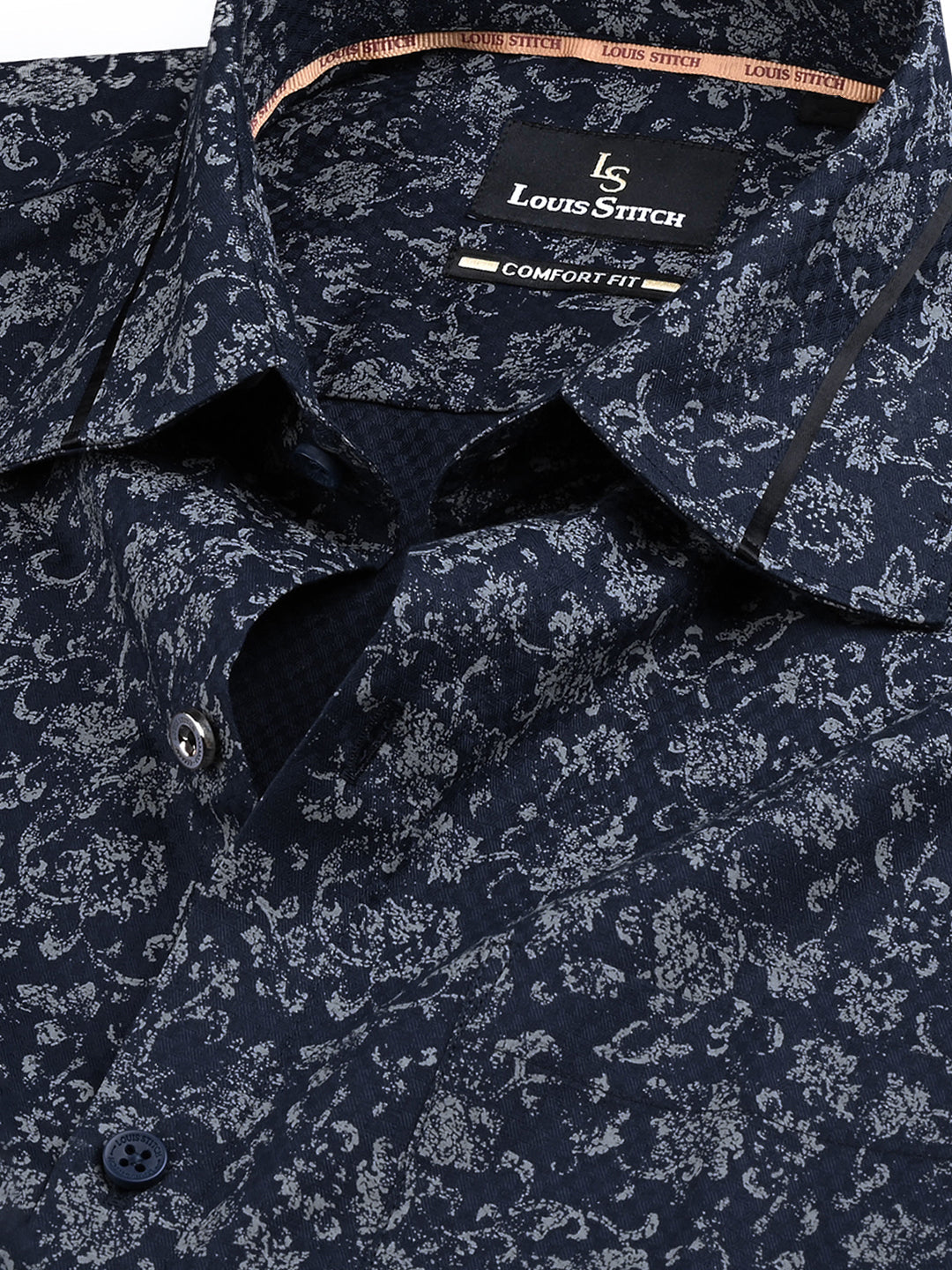 Men's Regular Fit Abstract Blue Formal Shirt
