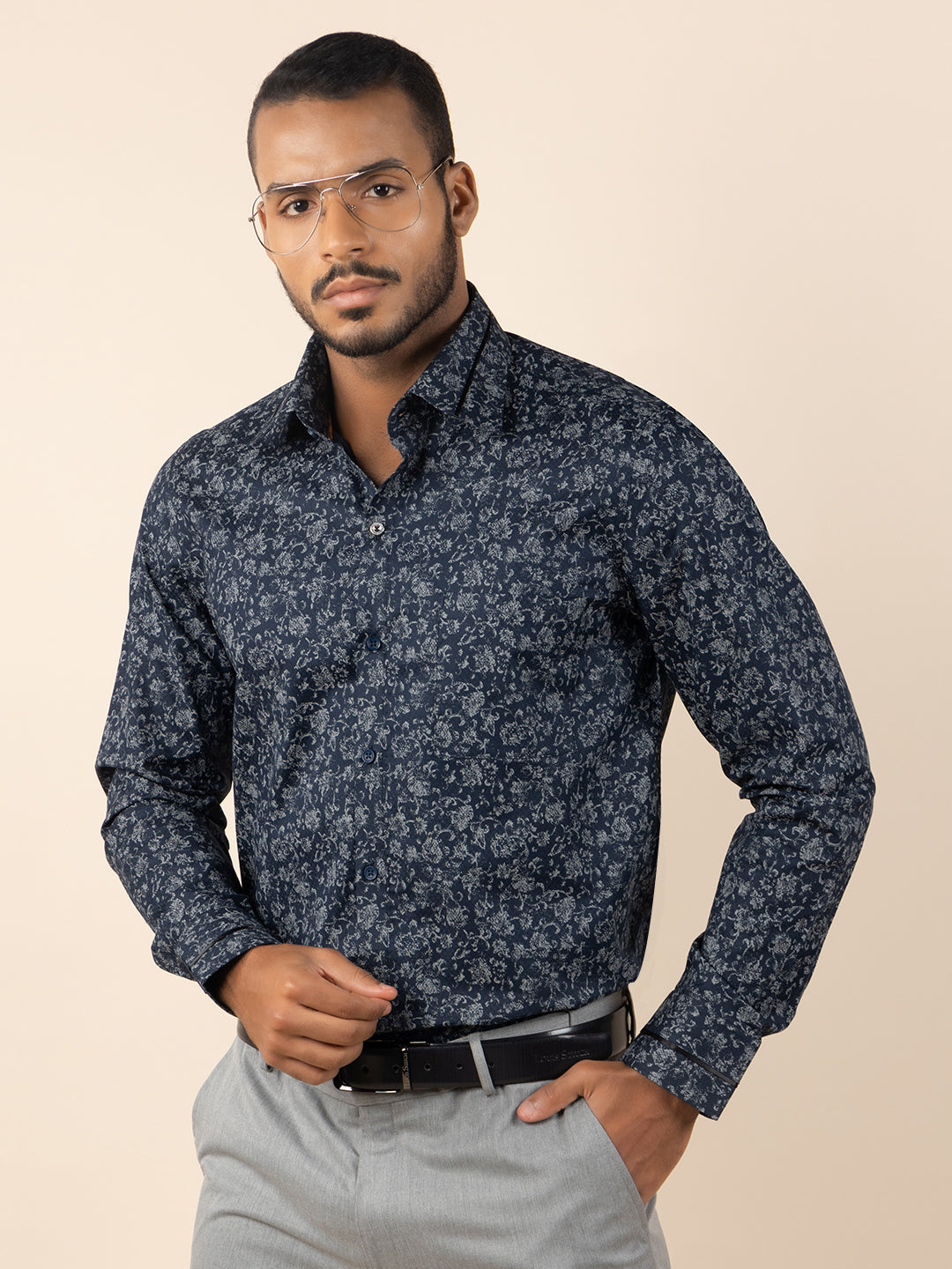 Men's Regular Fit Abstract Blue Formal Shirt