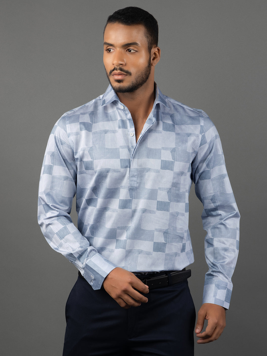 Men's Regular Fit Abstract Blue Formal Shirt