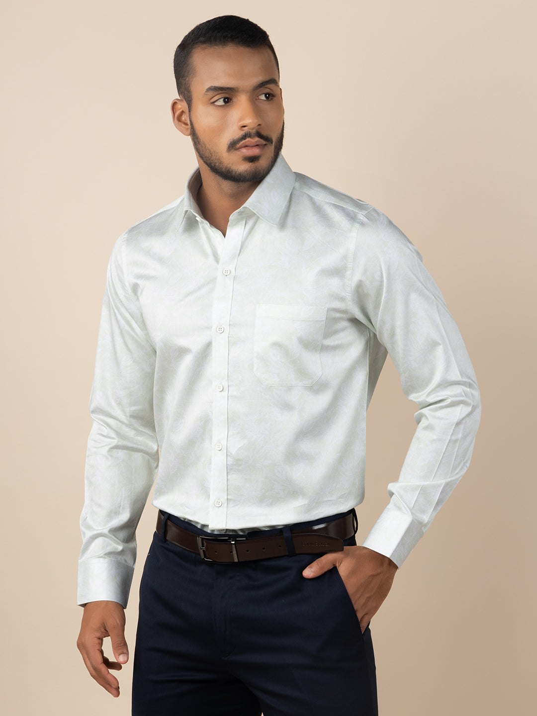 Men's Regular Fit Abstract Green Formal Shirt