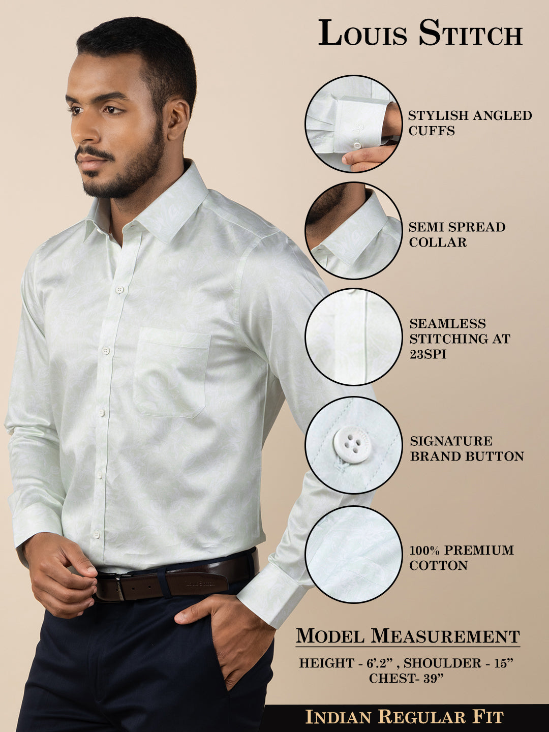 Men's Regular Fit Abstract Green Formal Shirt