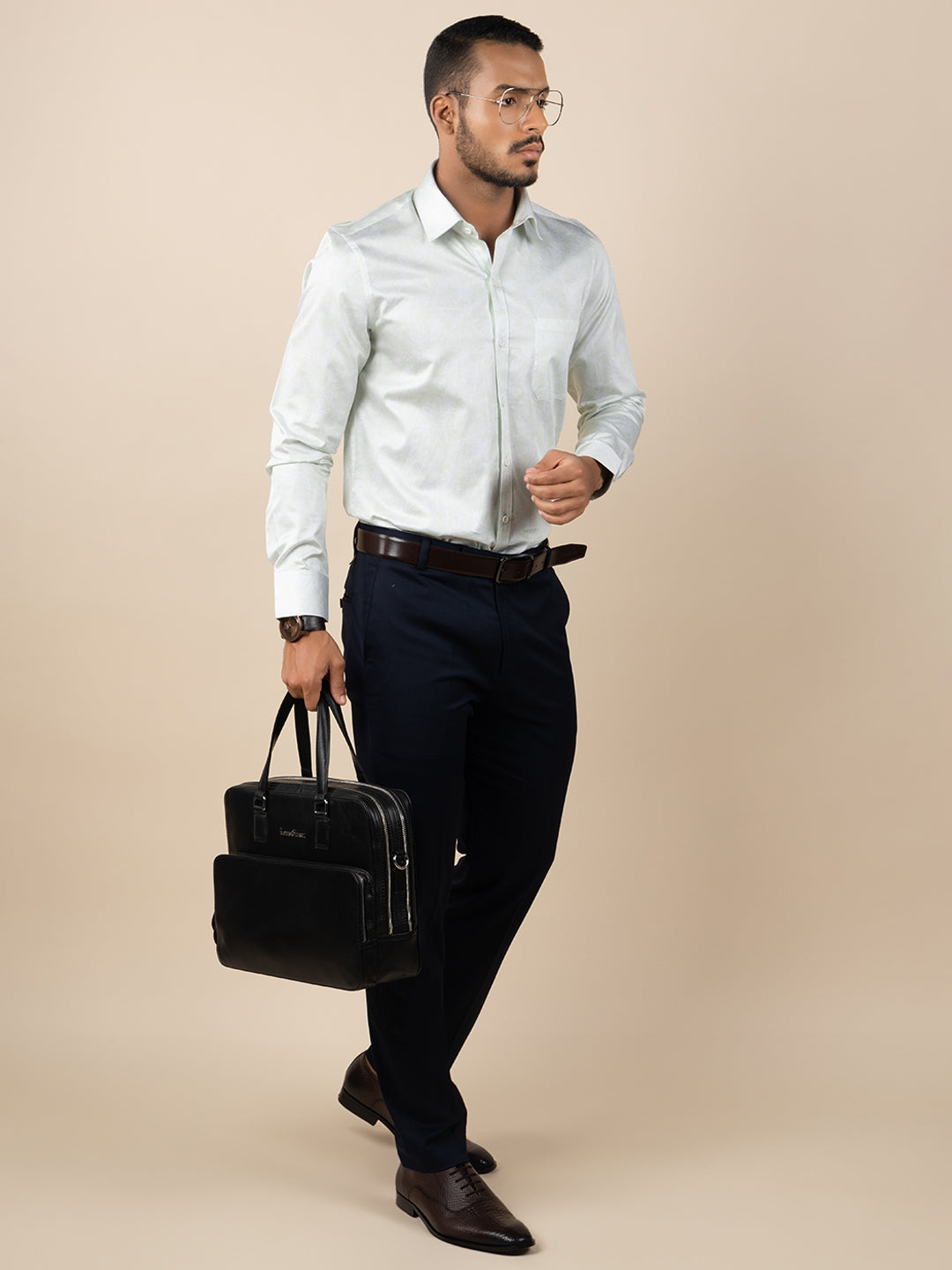 Men's Regular Fit Abstract Green Formal Shirt
