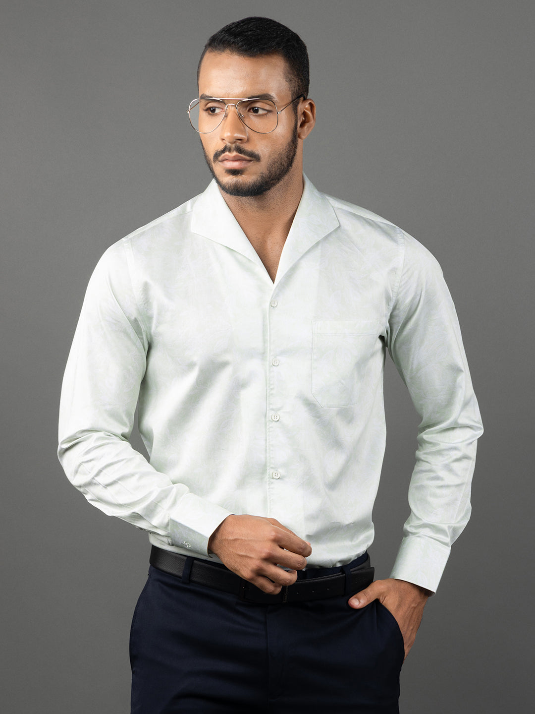 Men's Regular Fit Abstract Green Formal Shirt