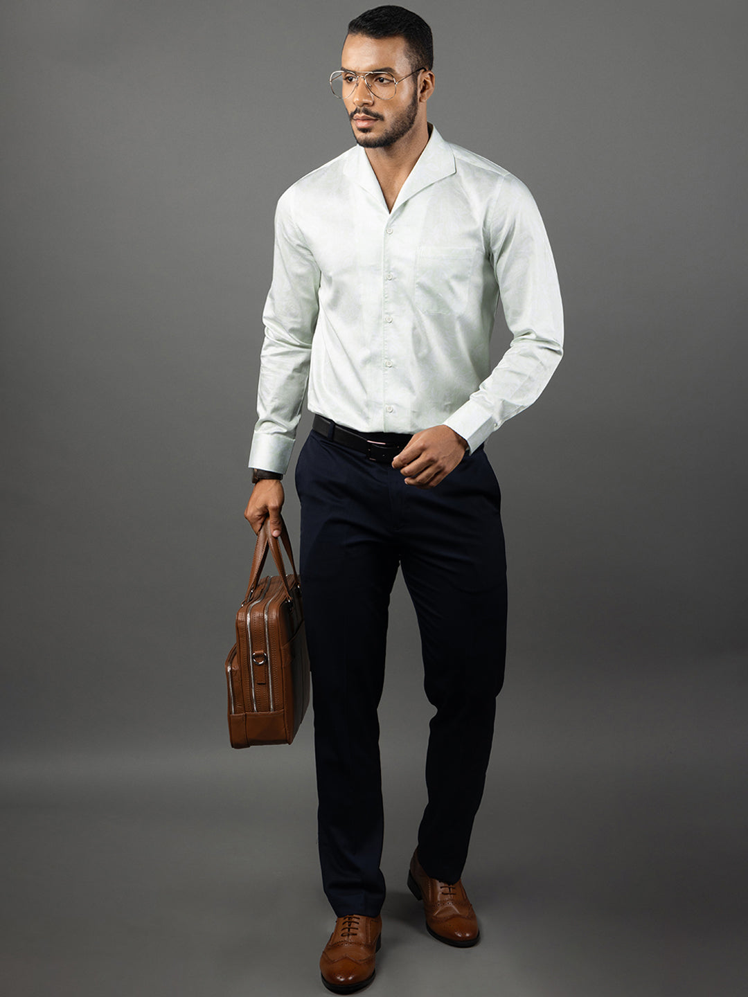 Men's Regular Fit Abstract Green Formal Shirt