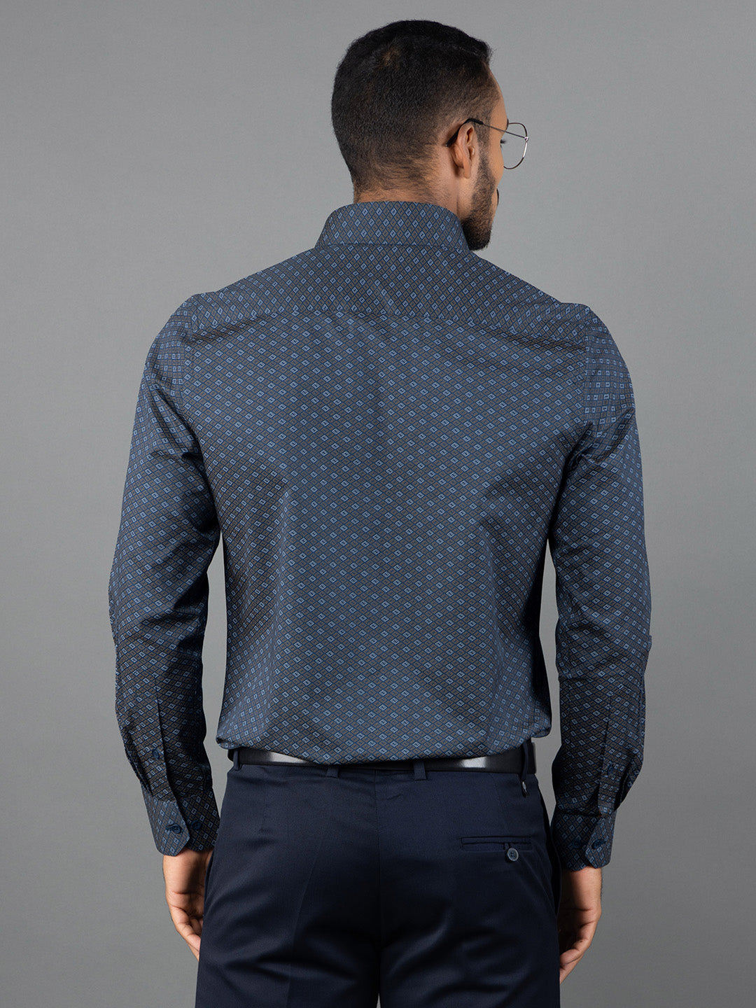 Men's Regular Fit Geometric Blue Formal Shirt