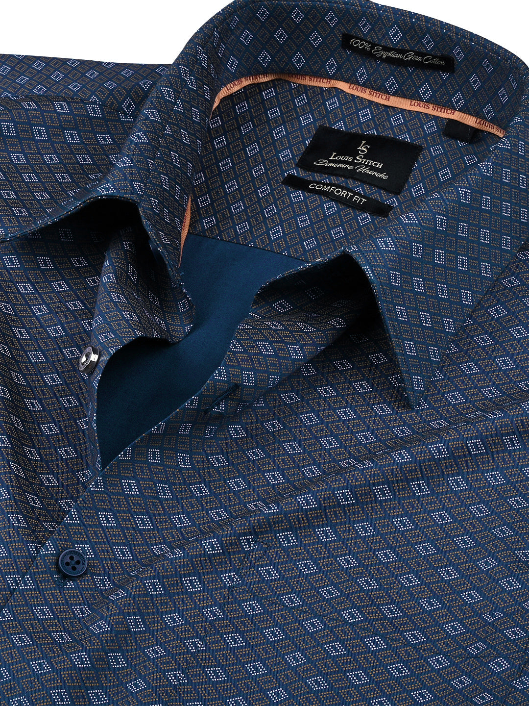 Men's Regular Fit Geometric Blue Formal Shirt