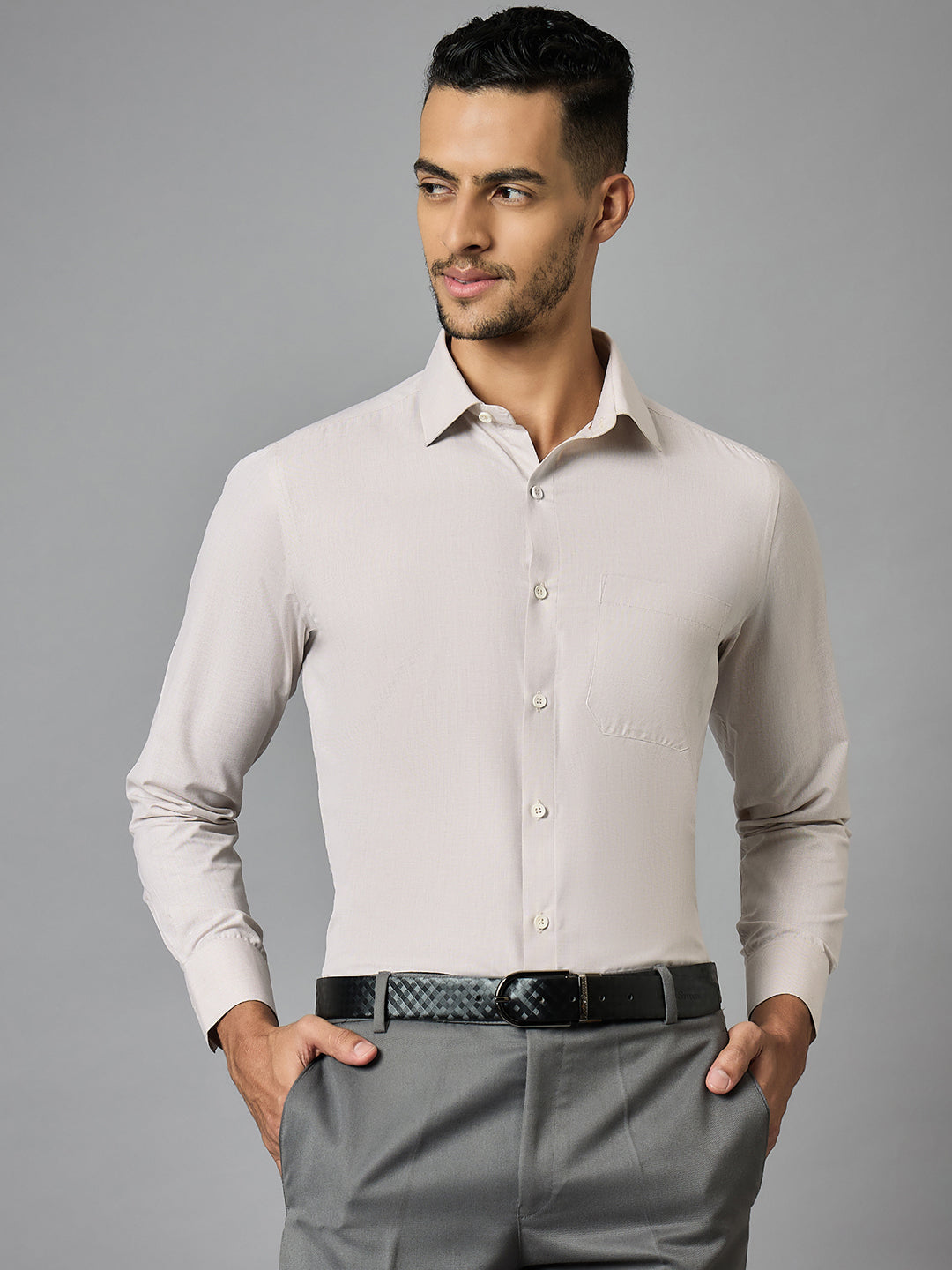 Men's Beige Full Sleeves Regular Fit Formal Shirt