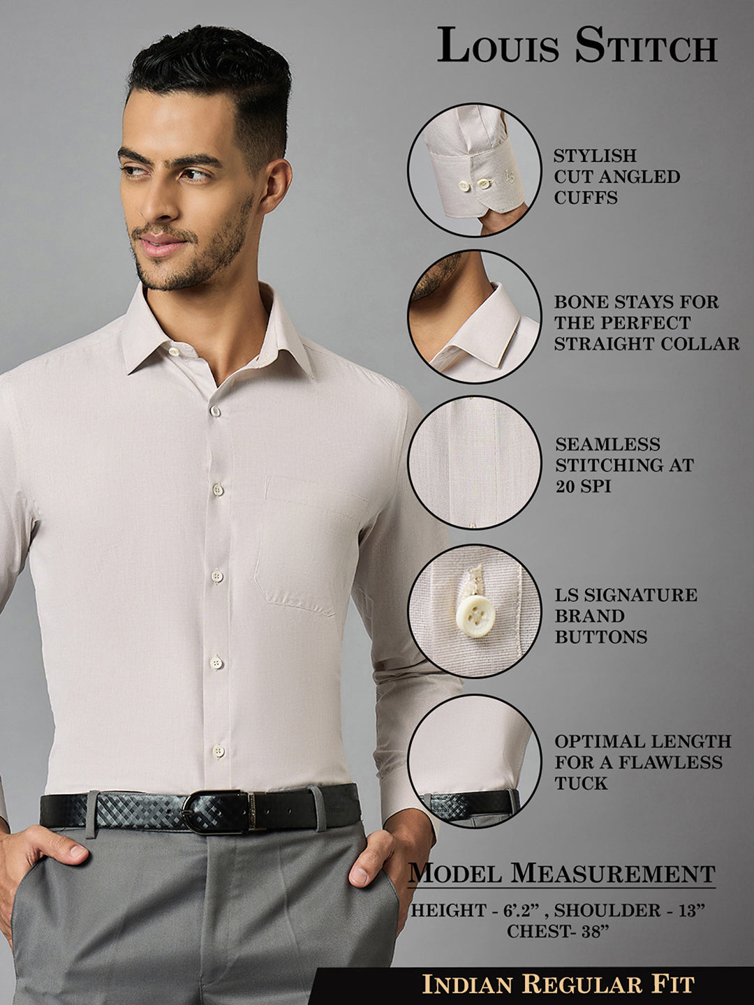 Men's Beige Full Sleeves Regular Fit Formal Shirt