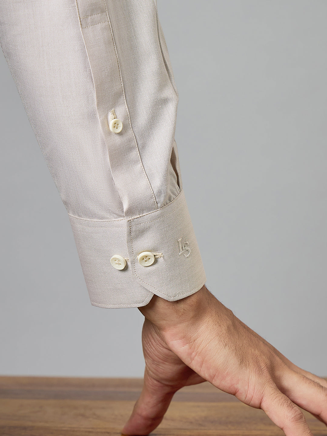 Men's Beige Full Sleeves Regular Fit Formal Shirt