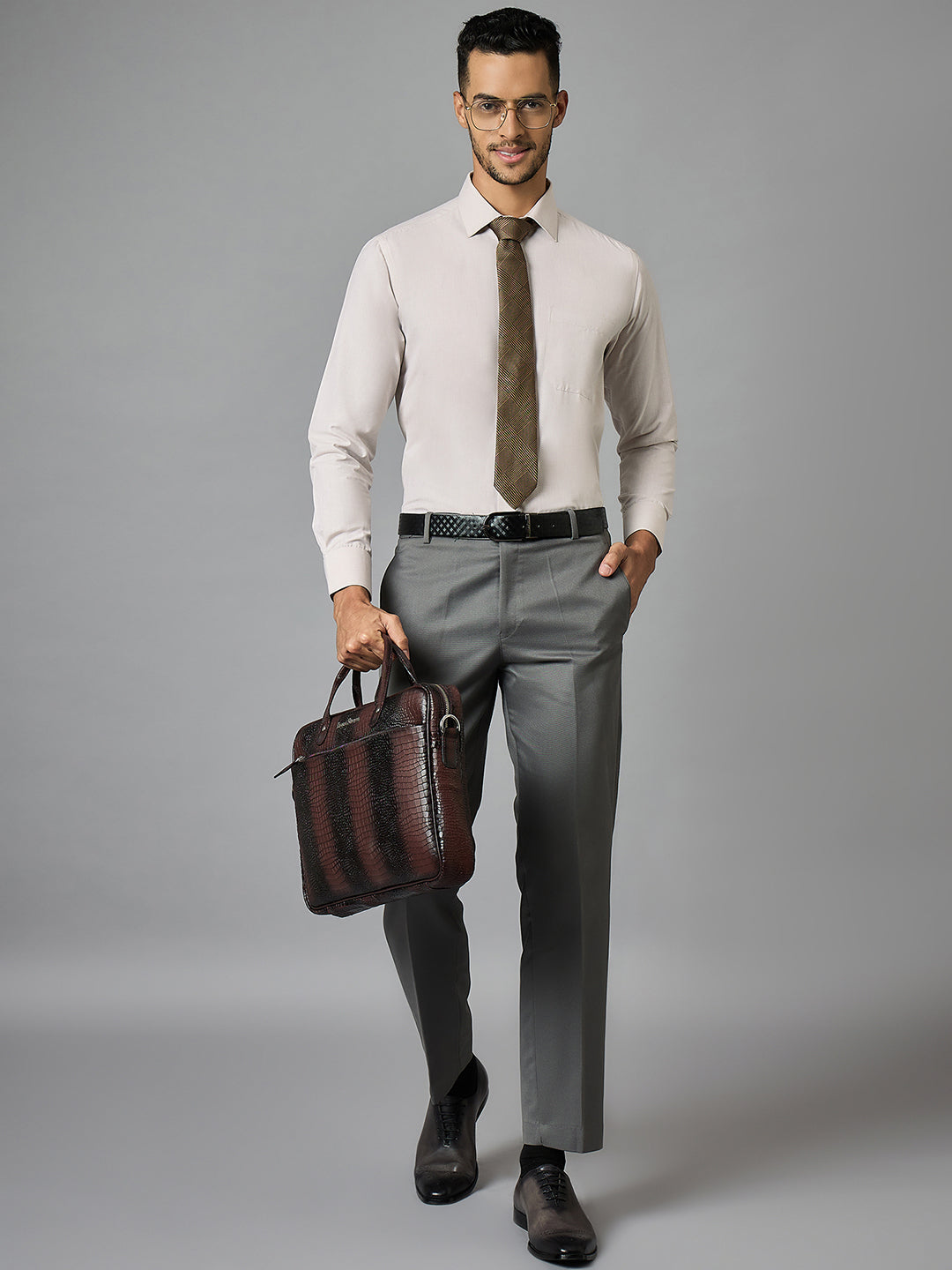 Men's Beige Full Sleeves Regular Fit Formal Shirt