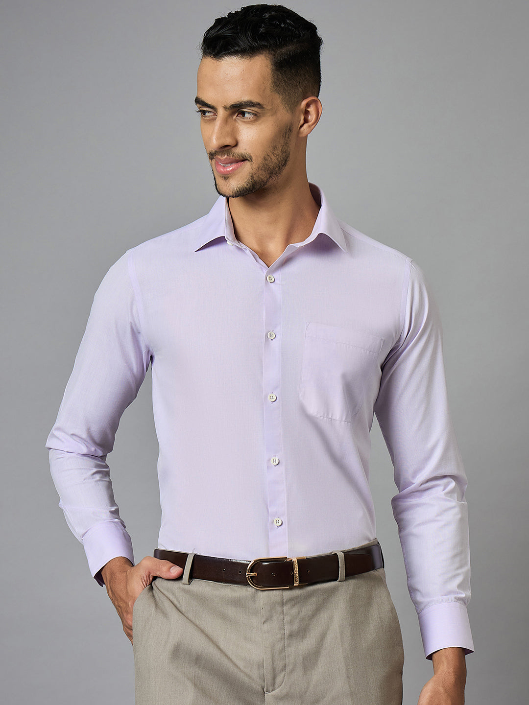 Men's Lilac Full Sleeves Regular Fit Formal Shirt