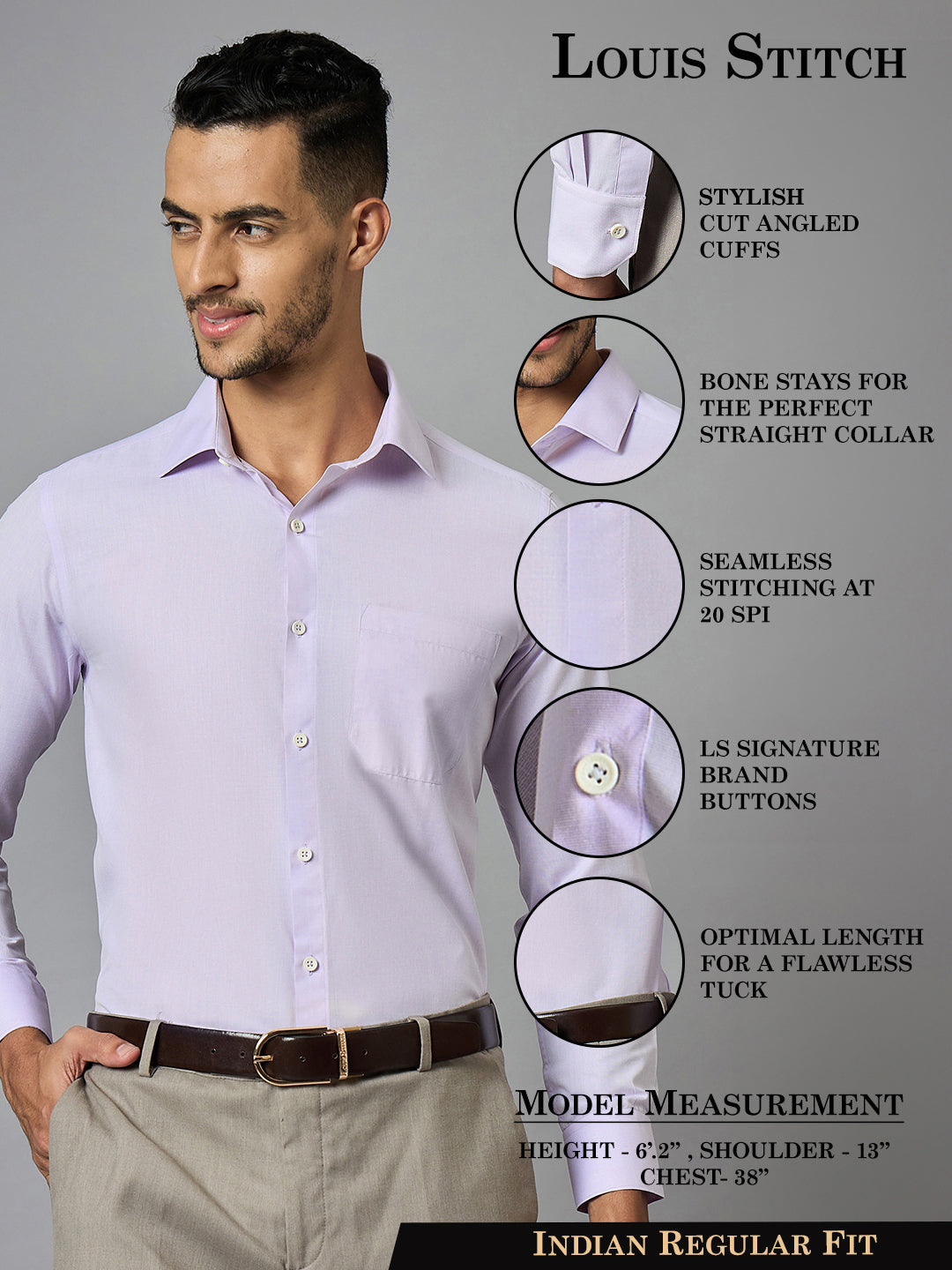 Men's Lilac Full Sleeves Regular Fit Formal Shirt