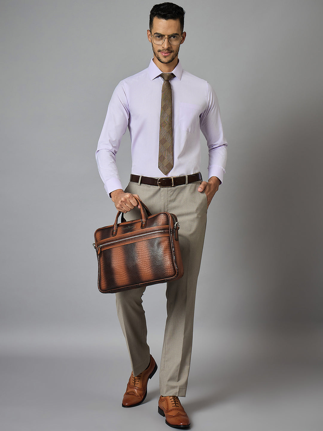 Men's Lilac Full Sleeves Regular Fit Formal Shirt