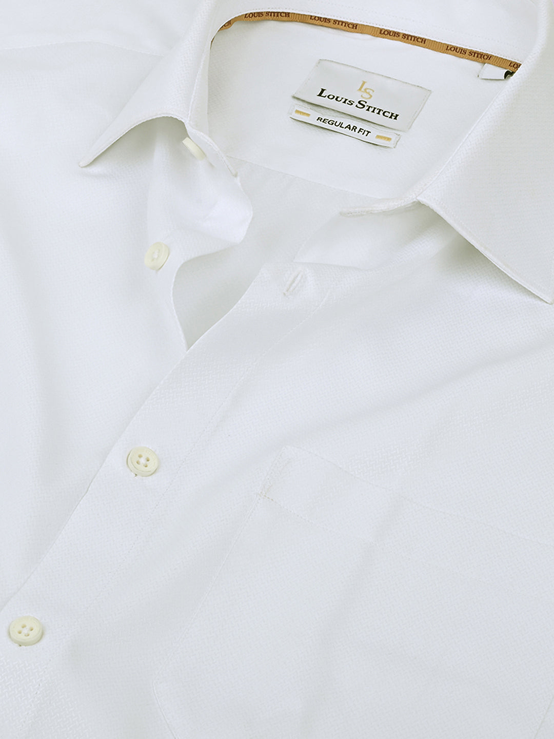 Men's Textured White Full Sleeves Regular Fit Formal Shirt