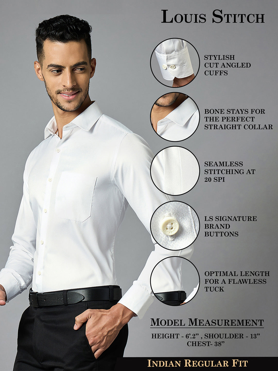 Men's Textured White Full Sleeves Regular Fit Formal Shirt