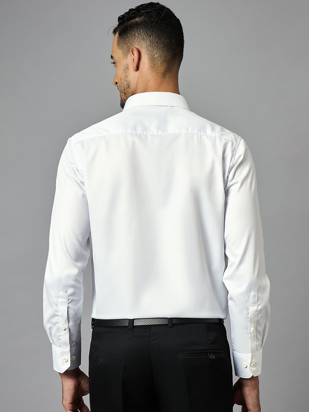 Men's Textured White Full Sleeves Regular Fit Formal Shirt