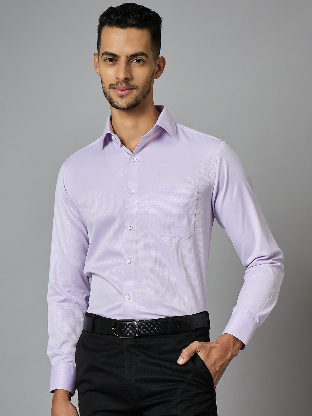 Men's Textured Purple Full Sleeves Regular Fit Formal Shirt