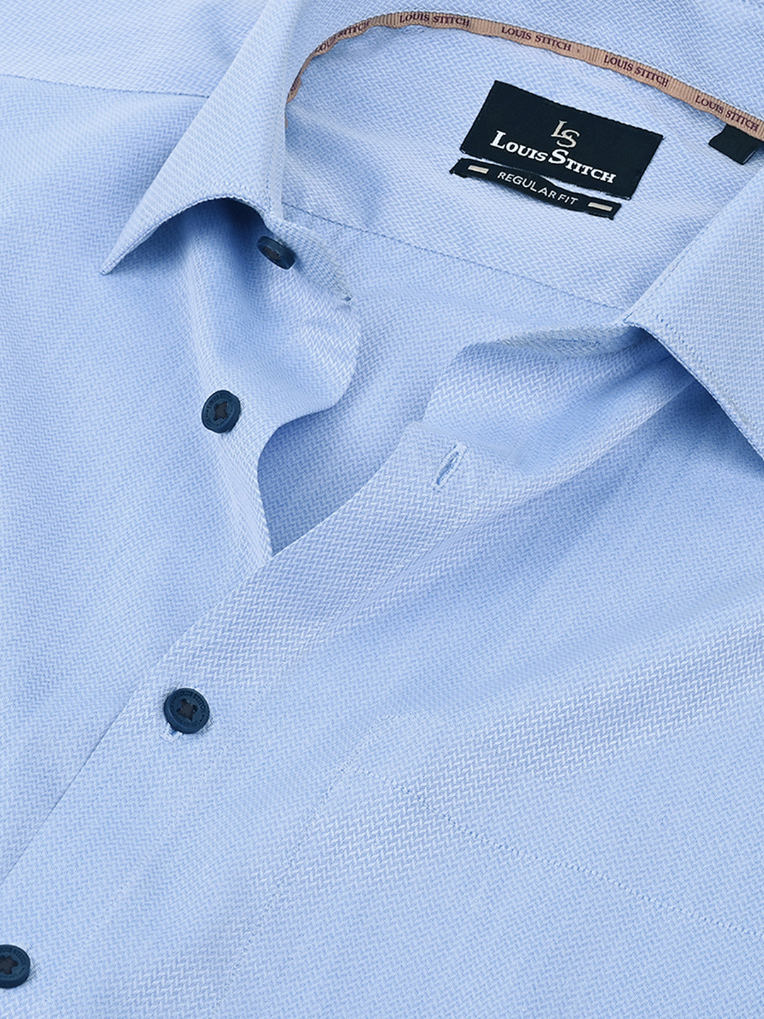 Men's Textured Blue Full Sleeves Regular Fit Formal Shirt