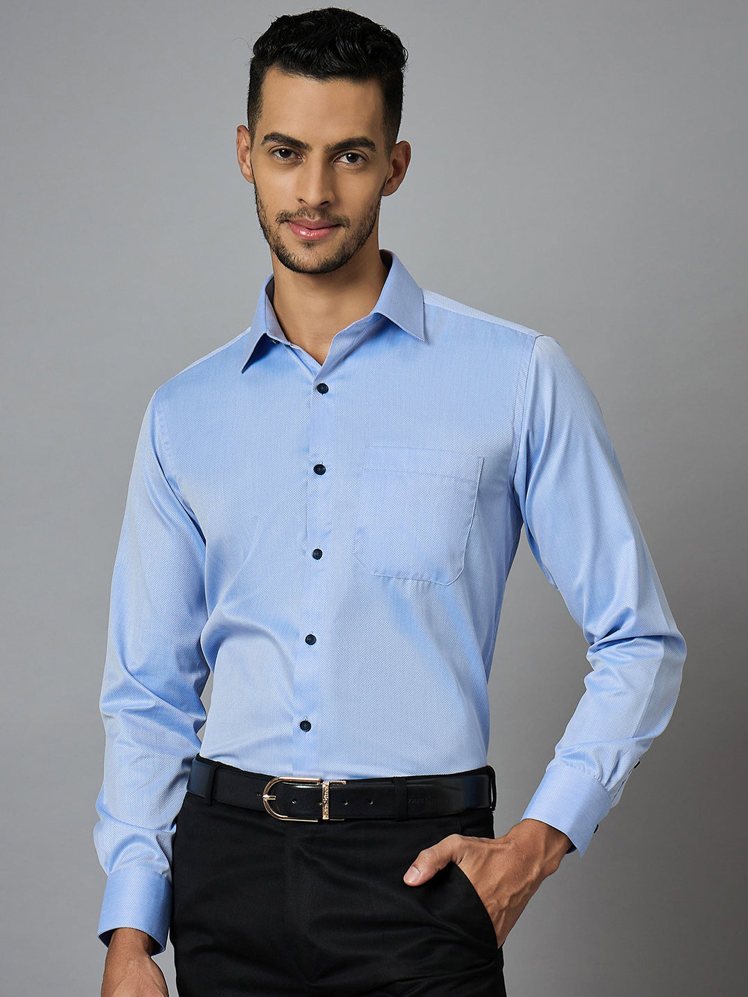 Men's Textured Blue Full Sleeves Regular Fit Formal Shirt
