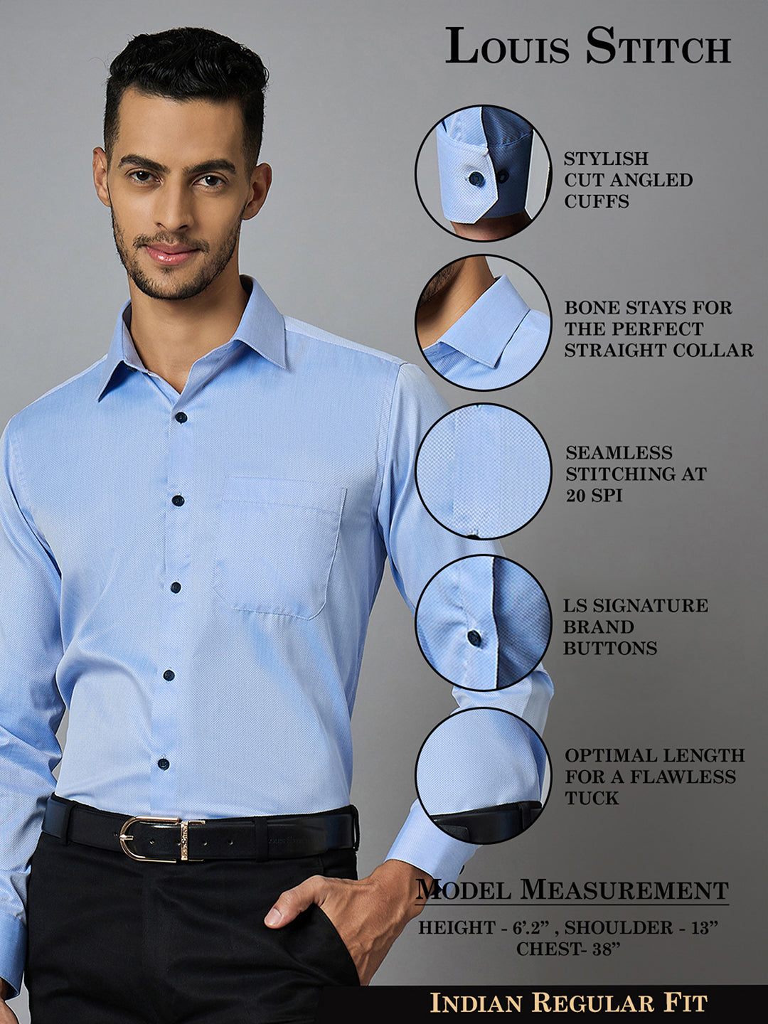 Men's Textured Blue Full Sleeves Regular Fit Formal Shirt