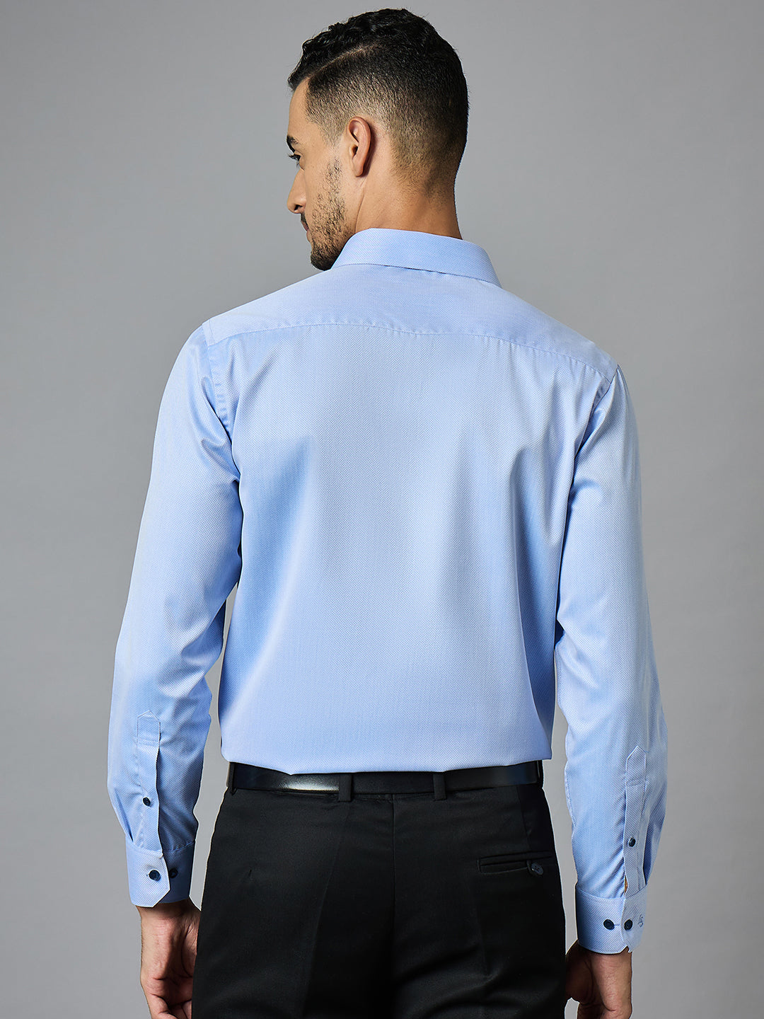 Men's Textured Blue Full Sleeves Regular Fit Formal Shirt
