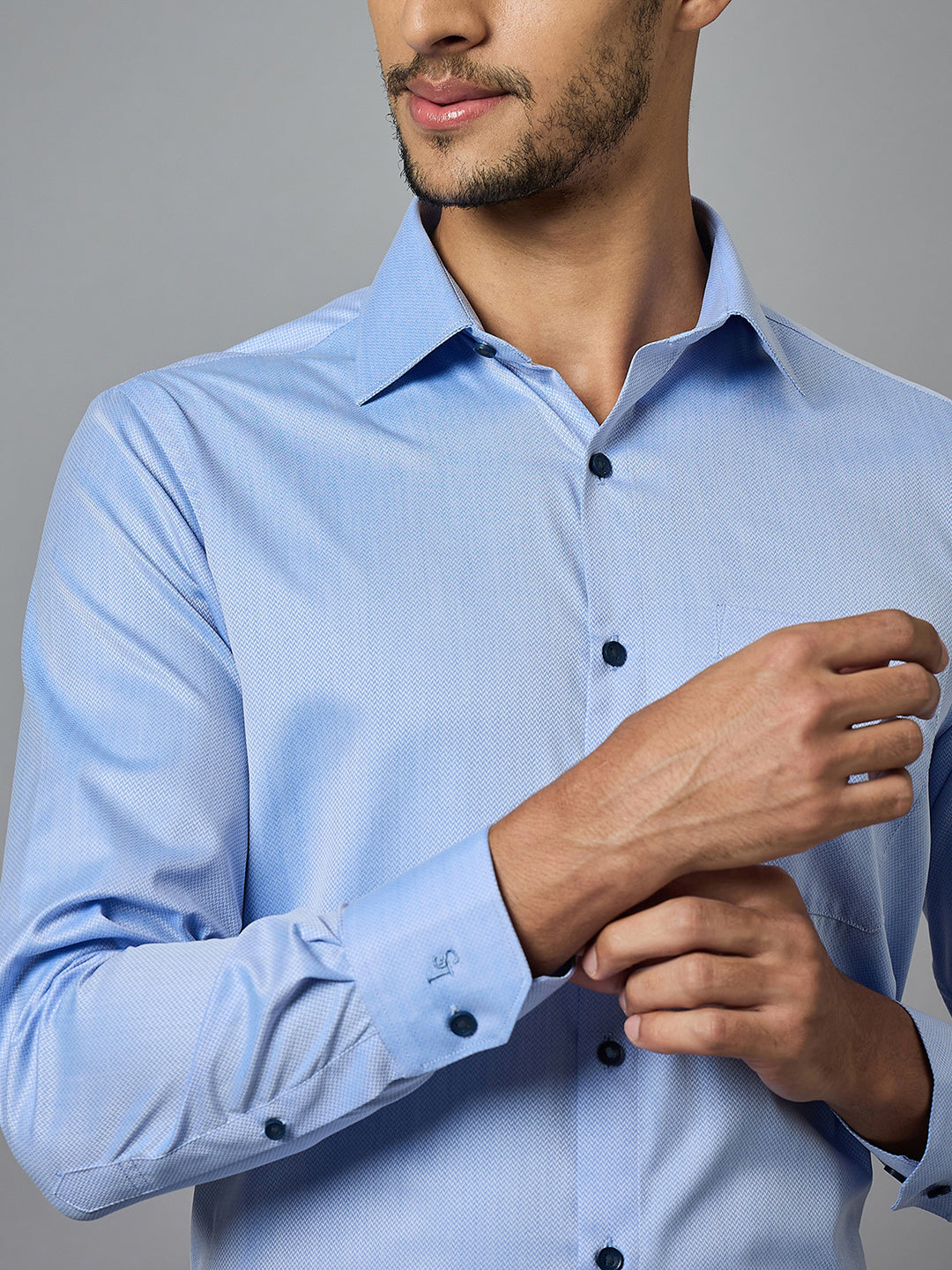 Men's Textured Blue Full Sleeves Regular Fit Formal Shirt