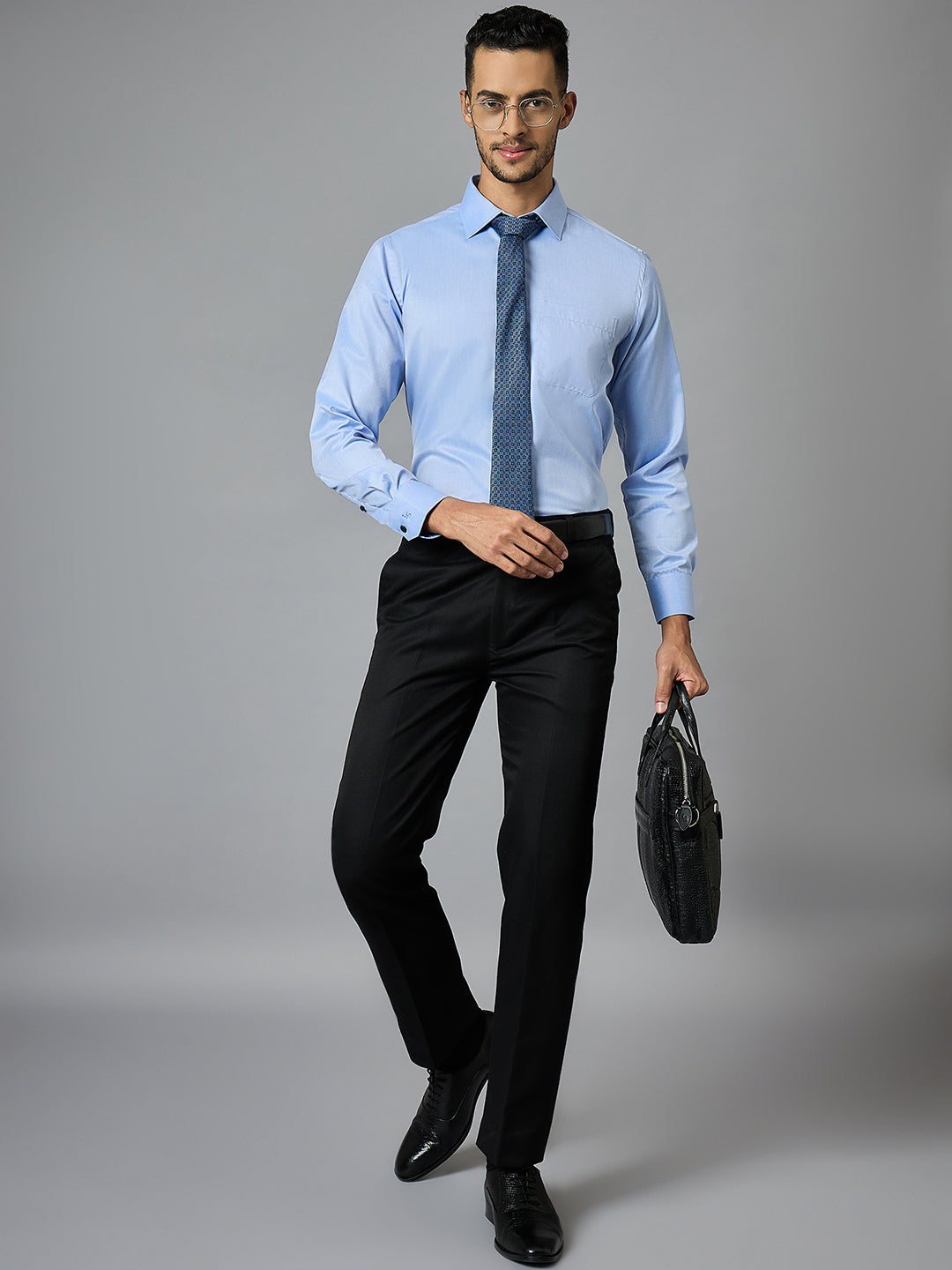 Men's Textured Blue Full Sleeves Regular Fit Formal Shirt