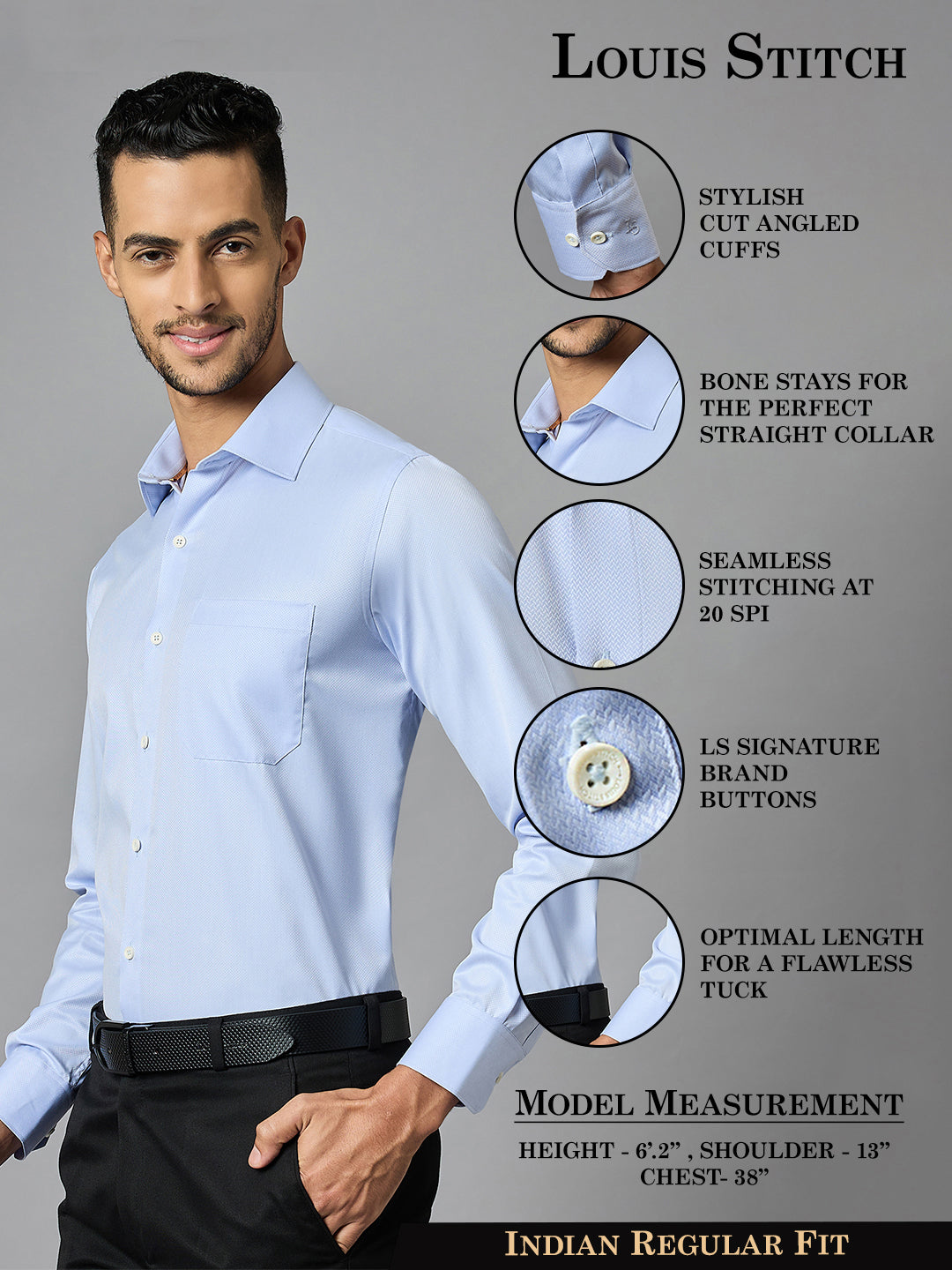 Men's Textured Blue Full Sleeves Regular Fit Formal Shirt