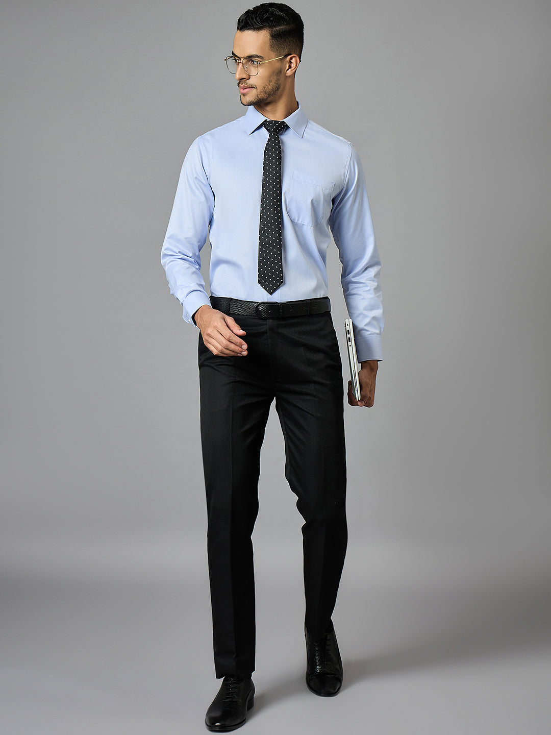 Men's Textured Blue Full Sleeves Regular Fit Formal Shirt