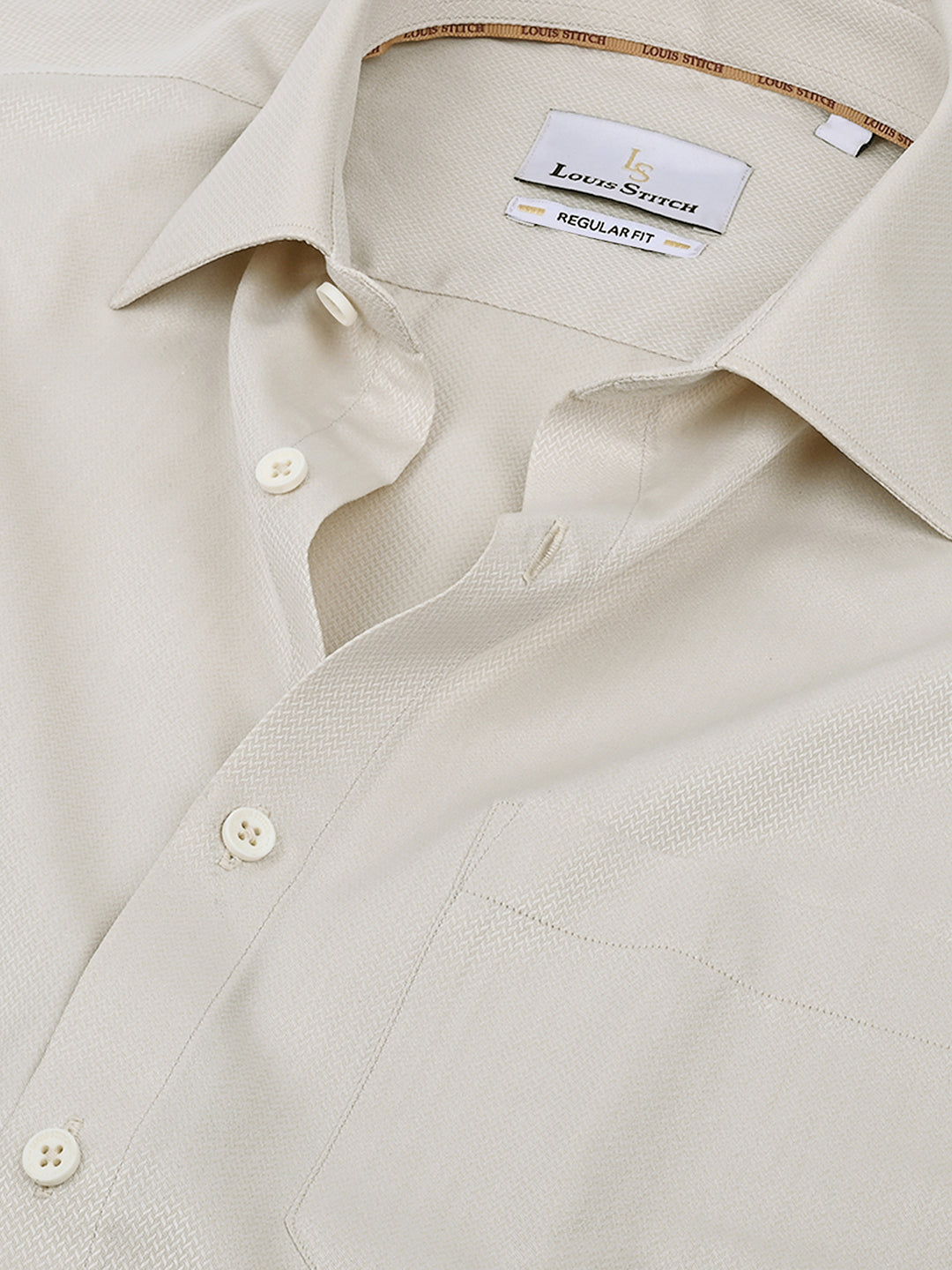 Men's Textured Beige Full Sleeves Regular Fit Formal Shirt