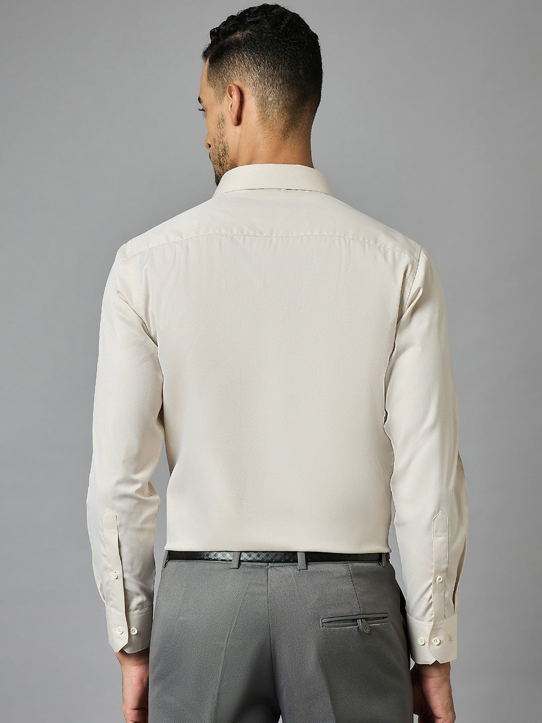 Men's Textured Beige Full Sleeves Regular Fit Formal Shirt