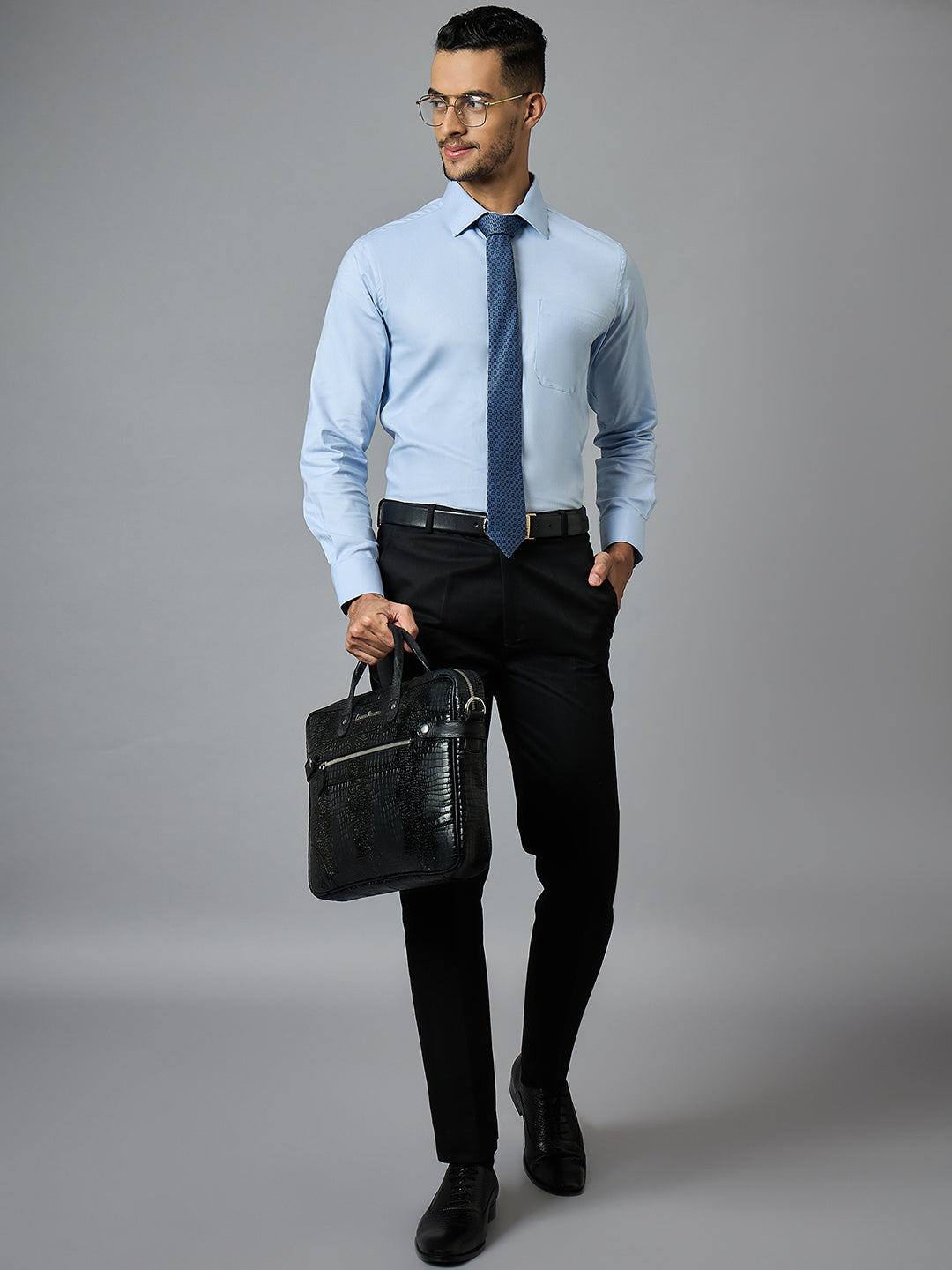 Men's Oxford Blue Full Sleeves Regular Fit Formal Shirt