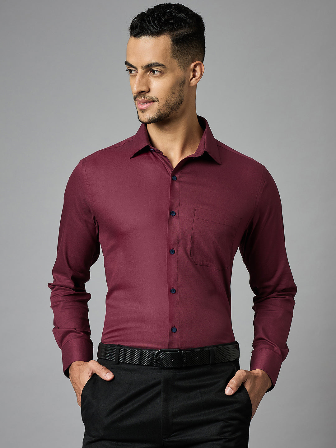 Men's Textured Red Full Sleeves Regular Fit Formal Shirt