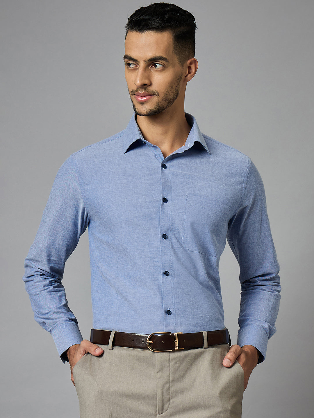 Men's Oxford Blue Full Sleeves Regular Fit Formal Shirt