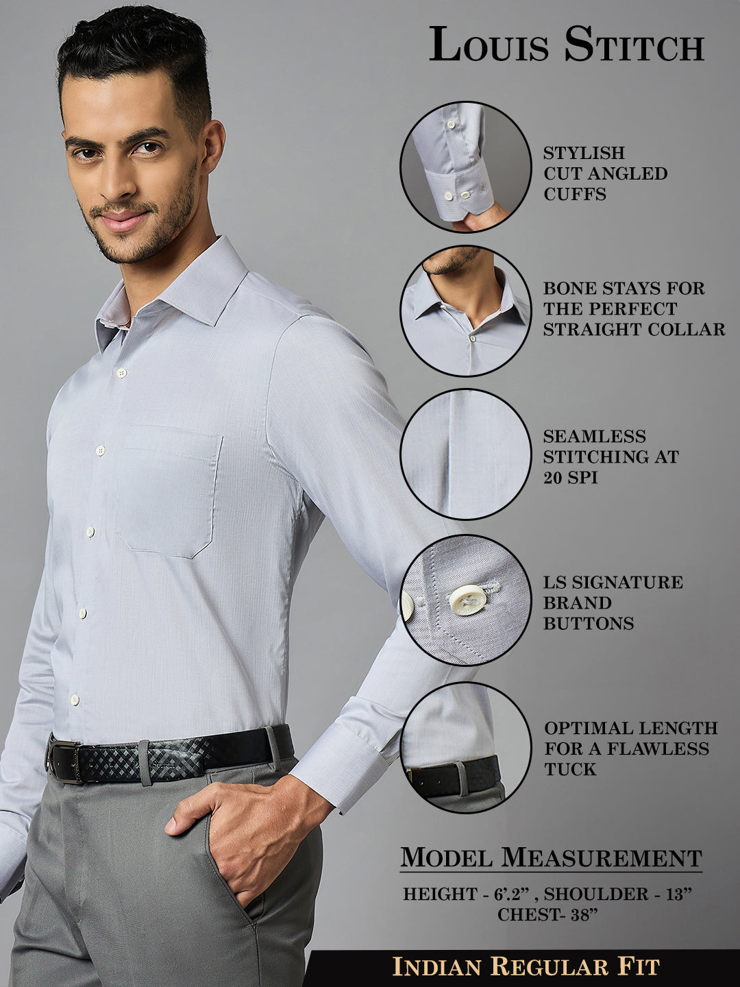 Men's Textured Grey Full Sleeves Regular Fit Formal Shirt