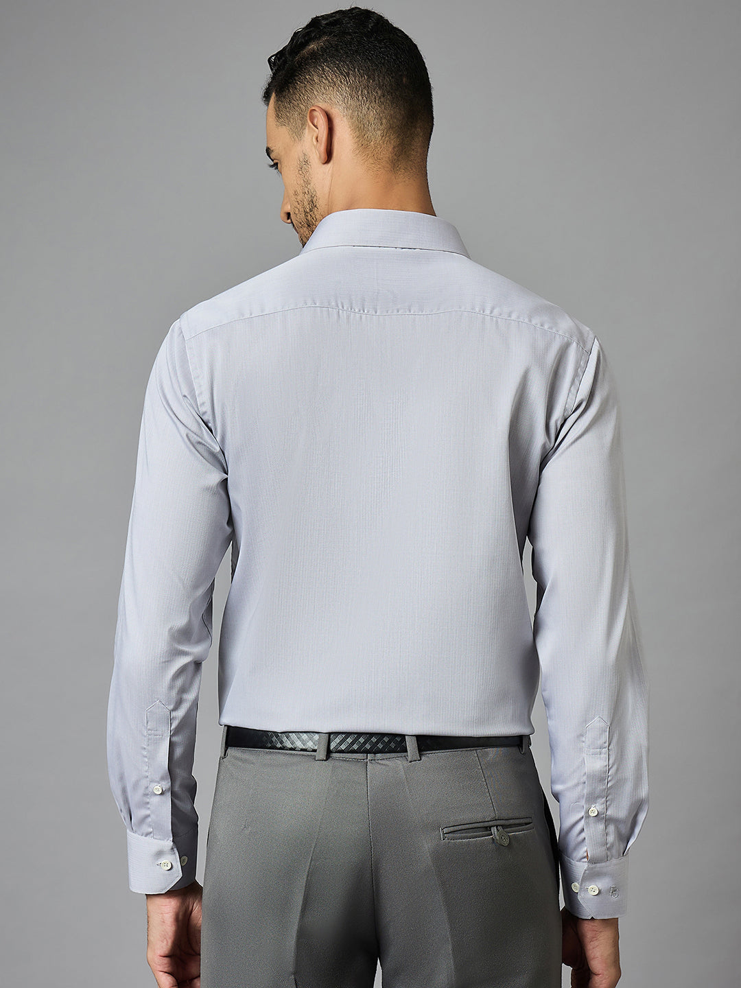 Men's Textured Grey Full Sleeves Regular Fit Formal Shirt
