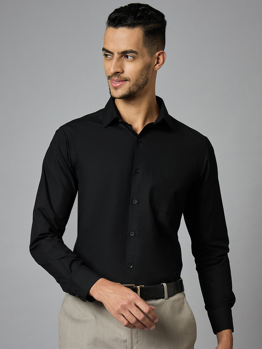 Men's Solid Black Full Sleeves Regular Fit Formal Shirt