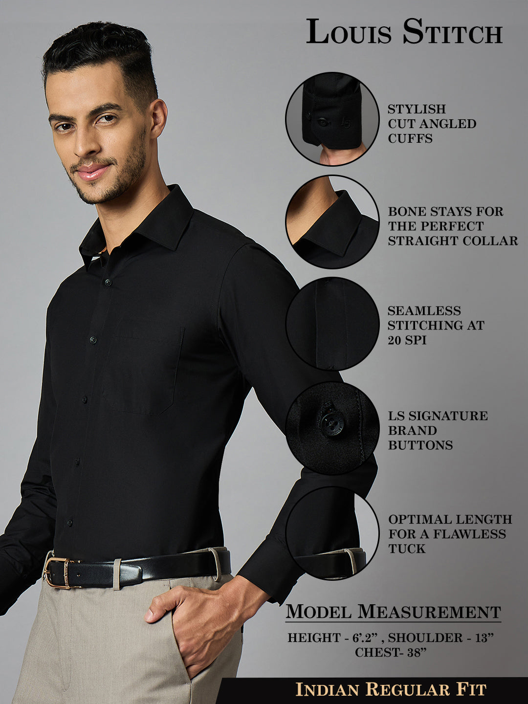 Men's Solid Black Full Sleeves Regular Fit Formal Shirt