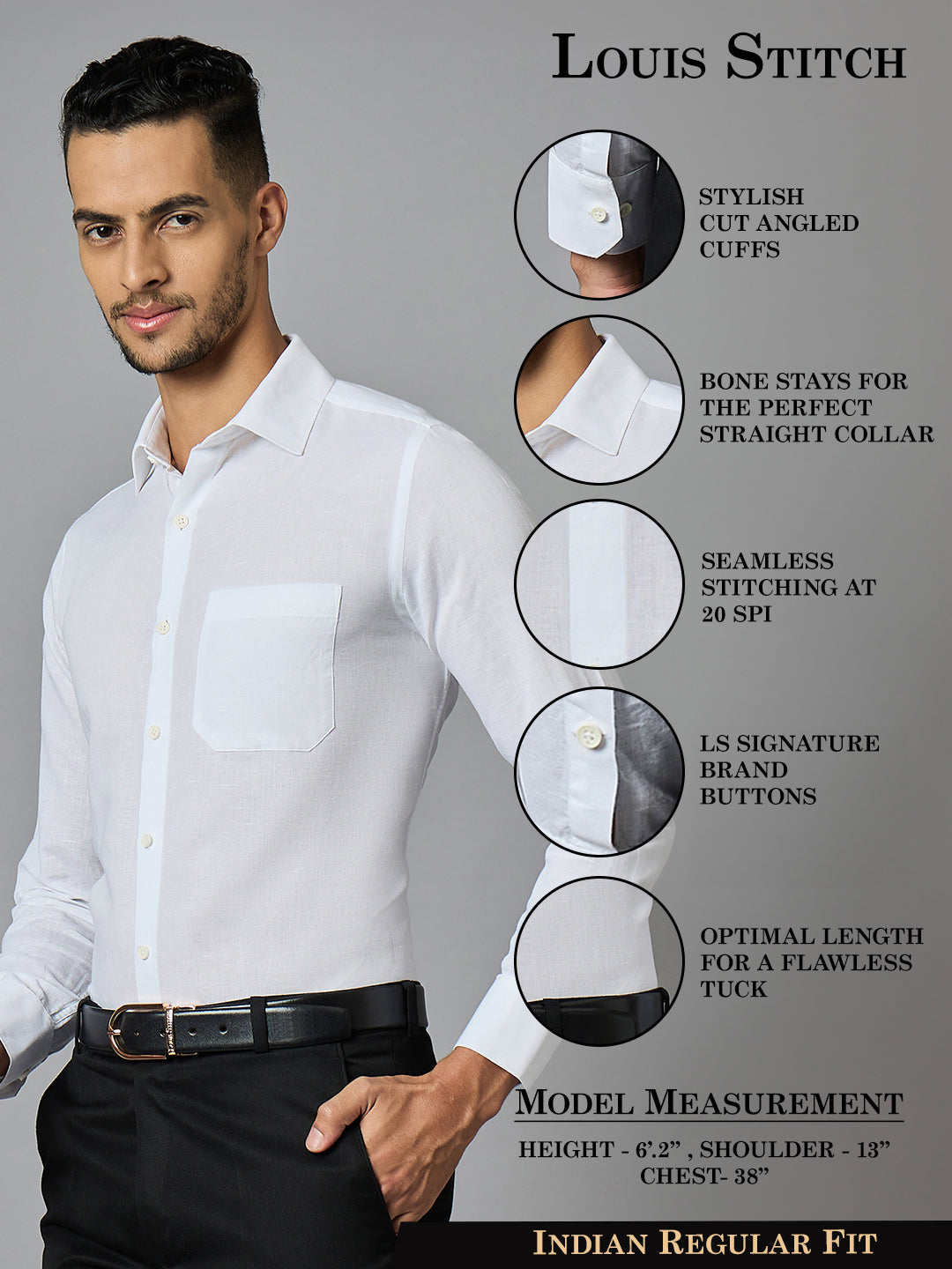 Men's White Cotton Linen Full Sleeves Regular Fit Formal Shirt
