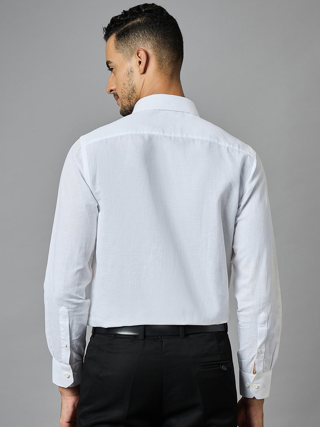 Men's White Cotton Linen Full Sleeves Regular Fit Formal Shirt