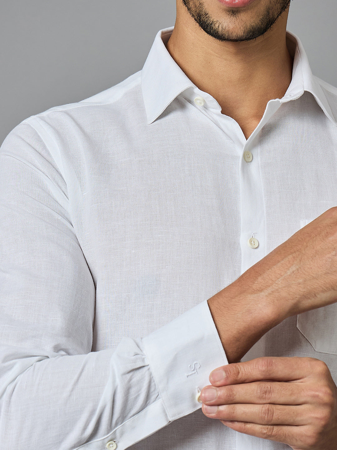 Men's White Cotton Linen Full Sleeves Regular Fit Formal Shirt