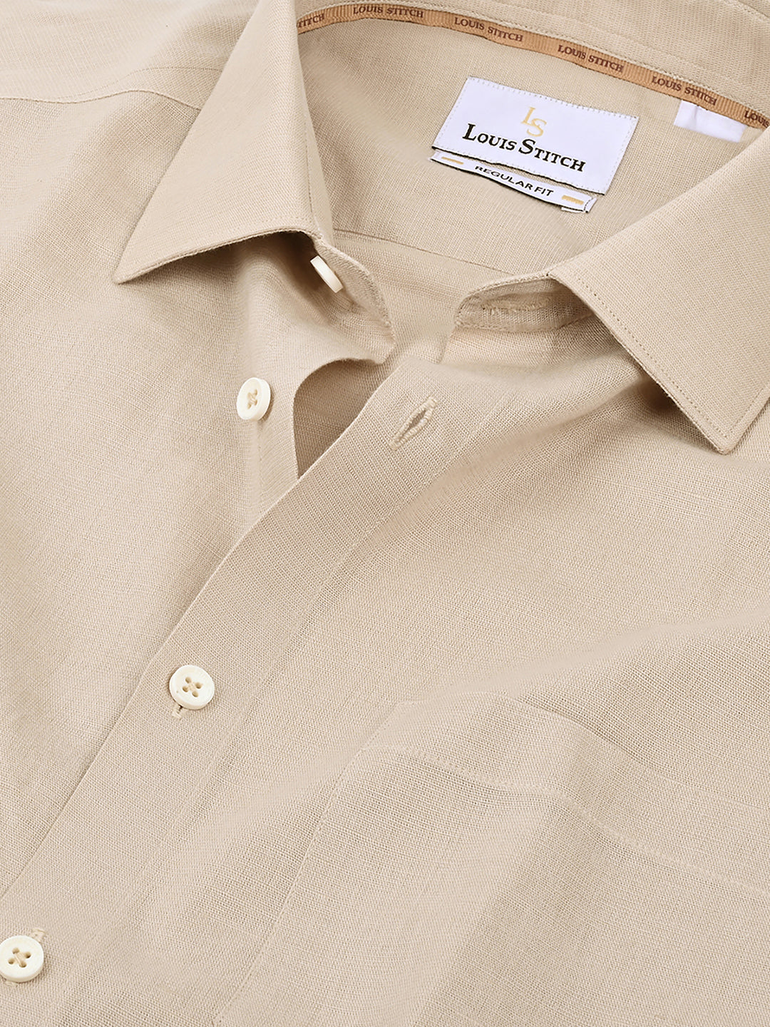 Men's Beige Cotton Linen Full Sleeves Regular Fit Formal Shirt
