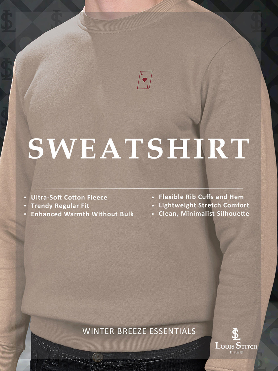 Ace of Card Inspired Beige Regular Fit Pullover Sweatshirt